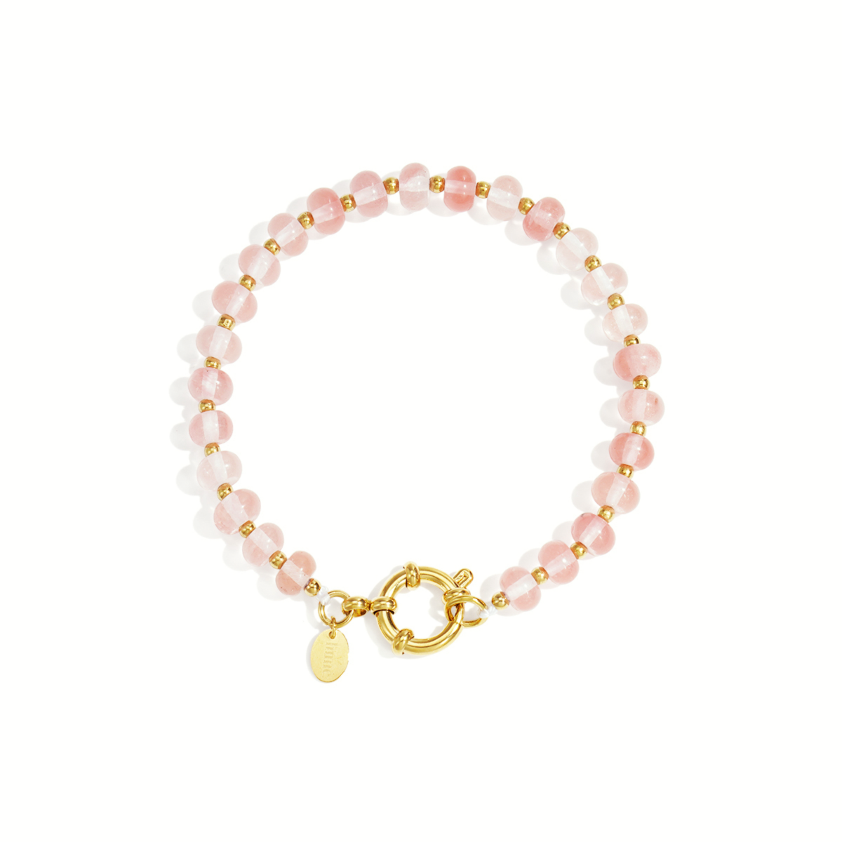 Náramek RONSI z kamenných korálků a hematitu se zlacenou chirurgickou ocelí - pudrově růžový3